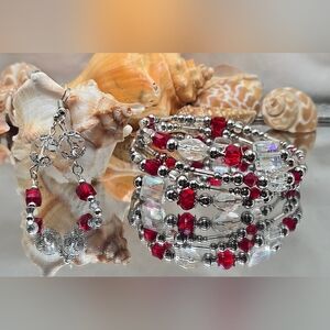 Chic Red and Silver Beaded Bracelet Set